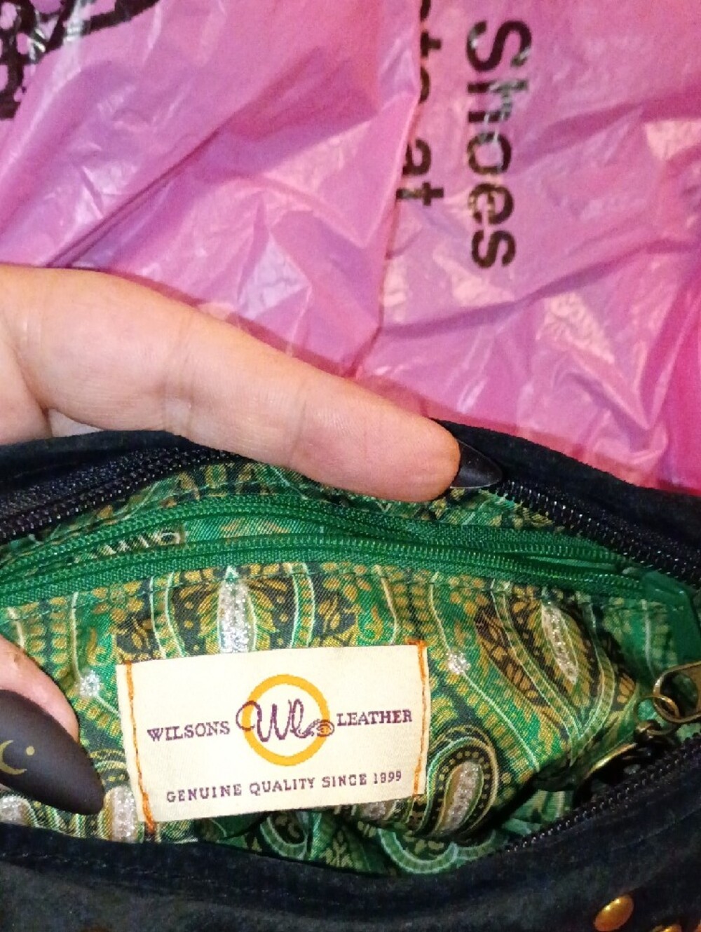 Wilsons Leather Black Shoulder Bag with Gold Stud and Rhinestone Detail - Picture 6 of 7